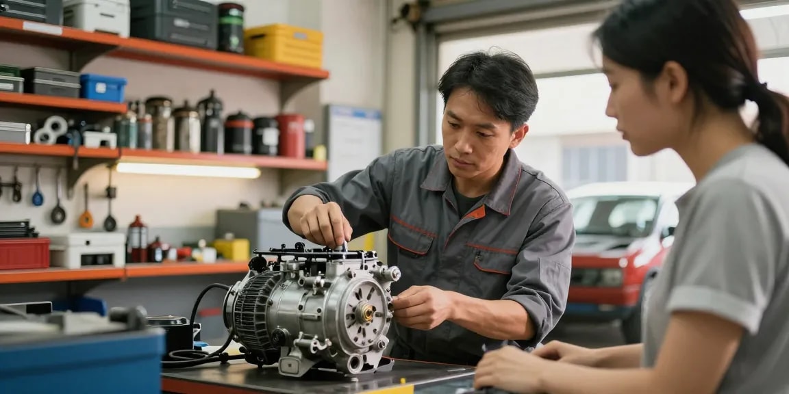 Broken car air conditioning compressor inspected by a trusted local professional.