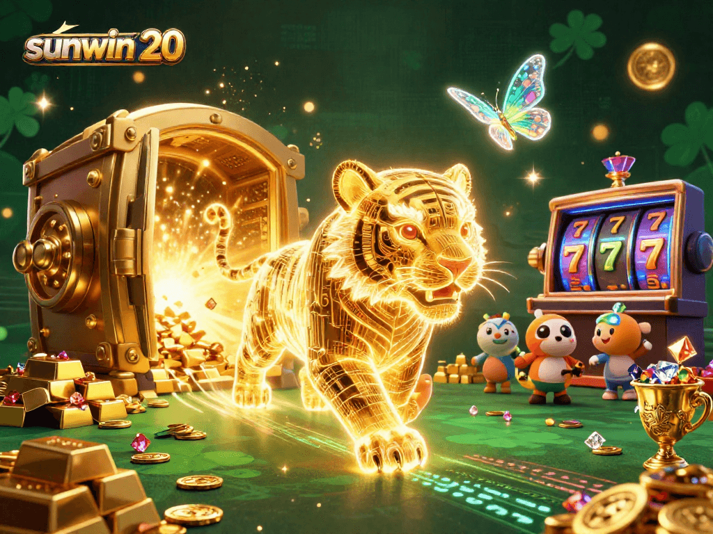Spin to win with sunwin 20 in a vibrant casino scene filled with golden treasures.