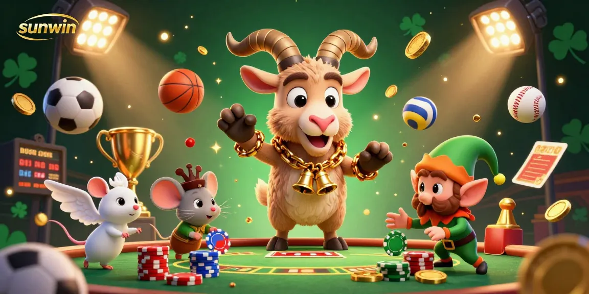 Engage in thrilling gameplay at sunwin with a lively scene of Krampus, mouse, and gremlins at the casino.