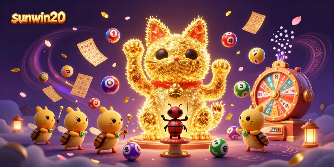 Engage in thrilling games at sunwin20 with dynamic golden lucky cat and colorful casino elements.