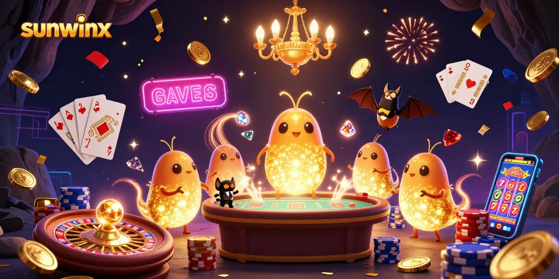 Engage in thrilling gameplay at sunwinx with vibrant glowworms lighting up a casino scene.