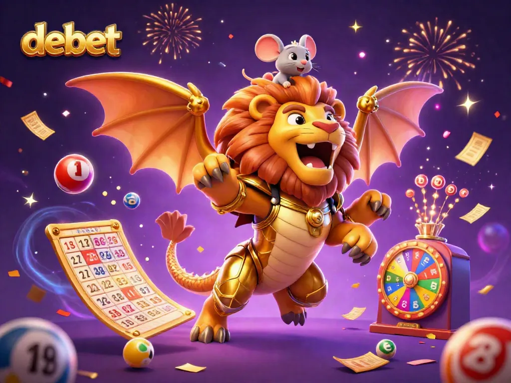 Experience the excitement of debet lottery games with vibrant lottery balls and golden elements.