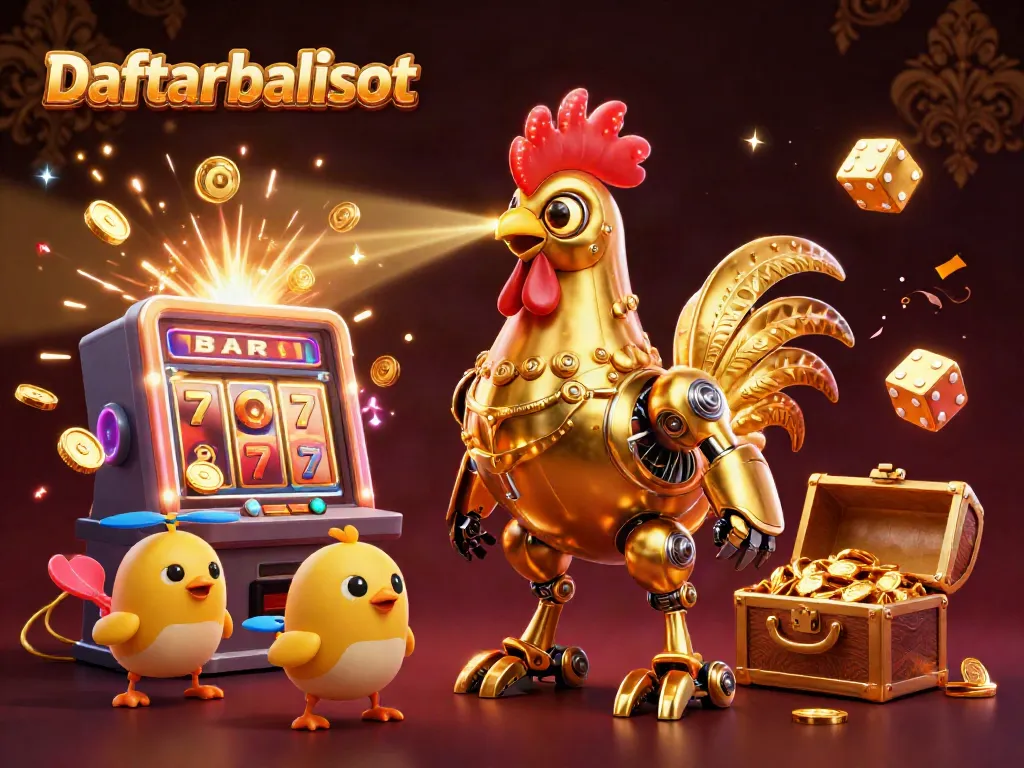 Experience the excitement of Daftar balisot with a vibrant 3D illustration featuring casino elements and animated characters.