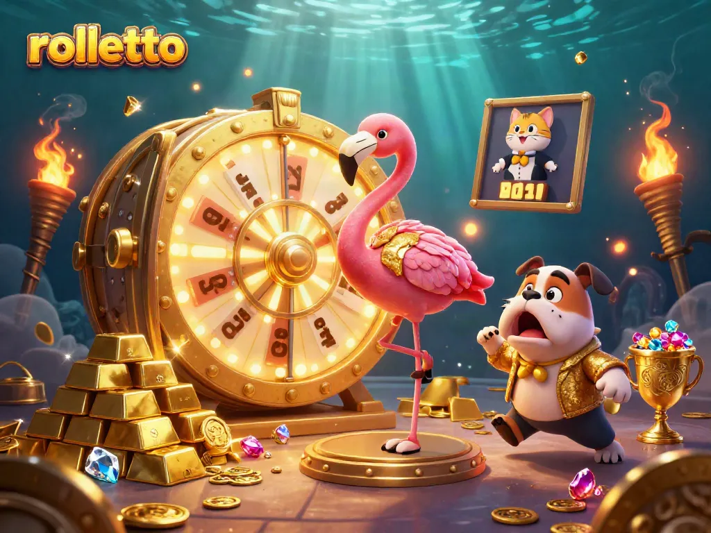 Engage in rolletto's thrilling prizes with an energetic game show atmosphere filled with gold and gems.