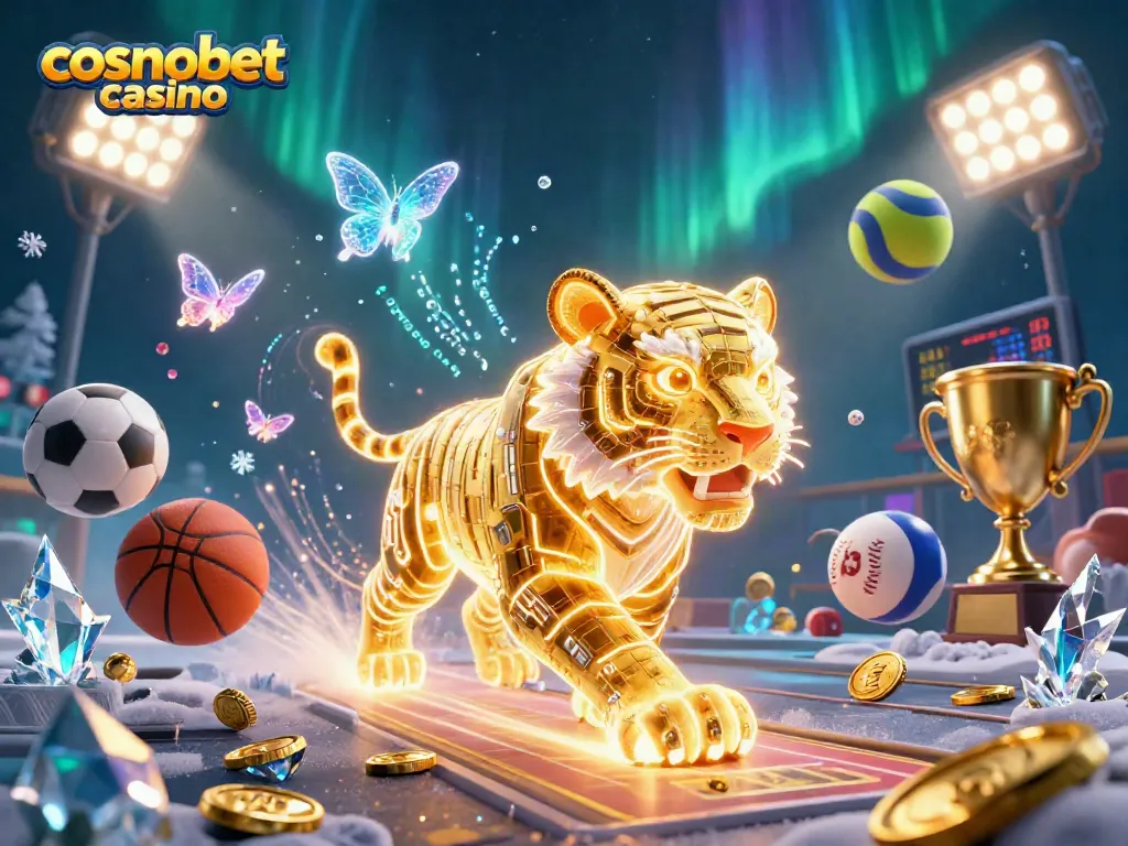 Experience the thrill of cosmobet casino with a neon tiger in a vibrant digital landscape.
