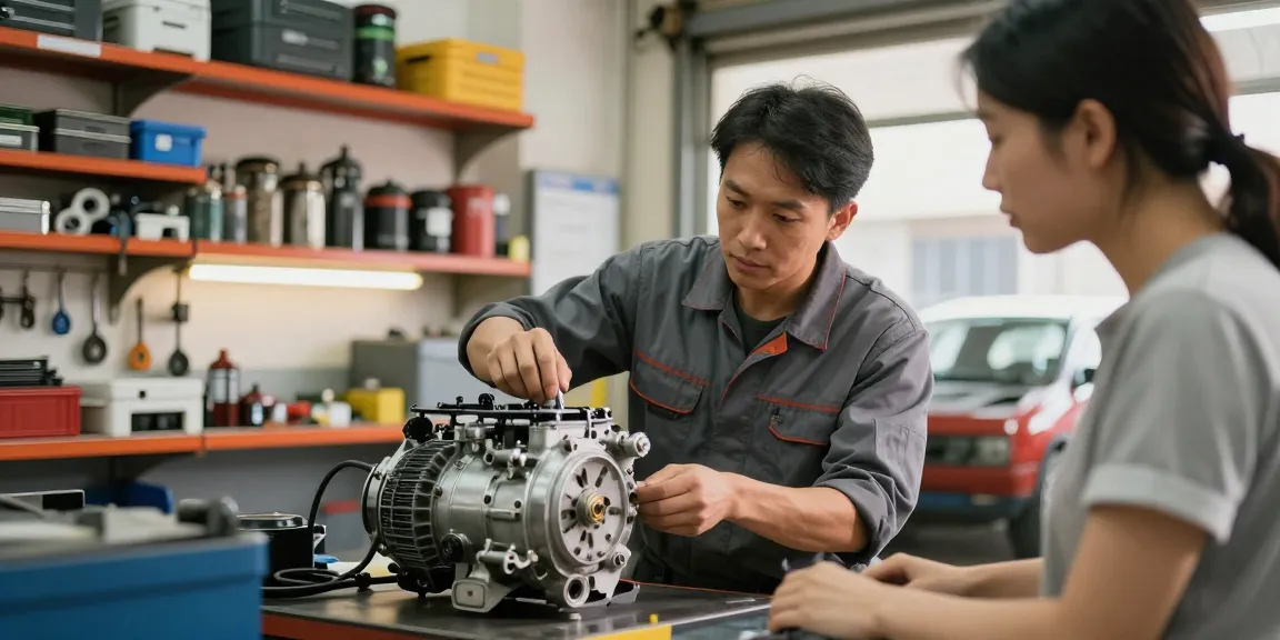 Broken car air conditioning compressor inspected by a trusted local professional.
