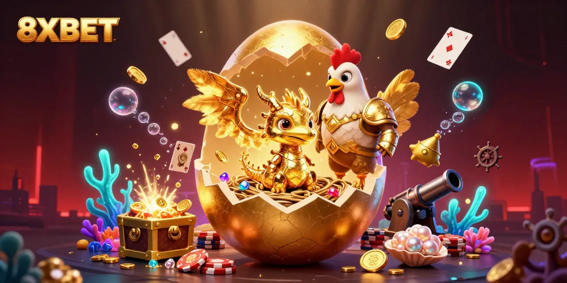 Experience thrilling wins at 8XBET with this vibrant, action-packed casino illustration.