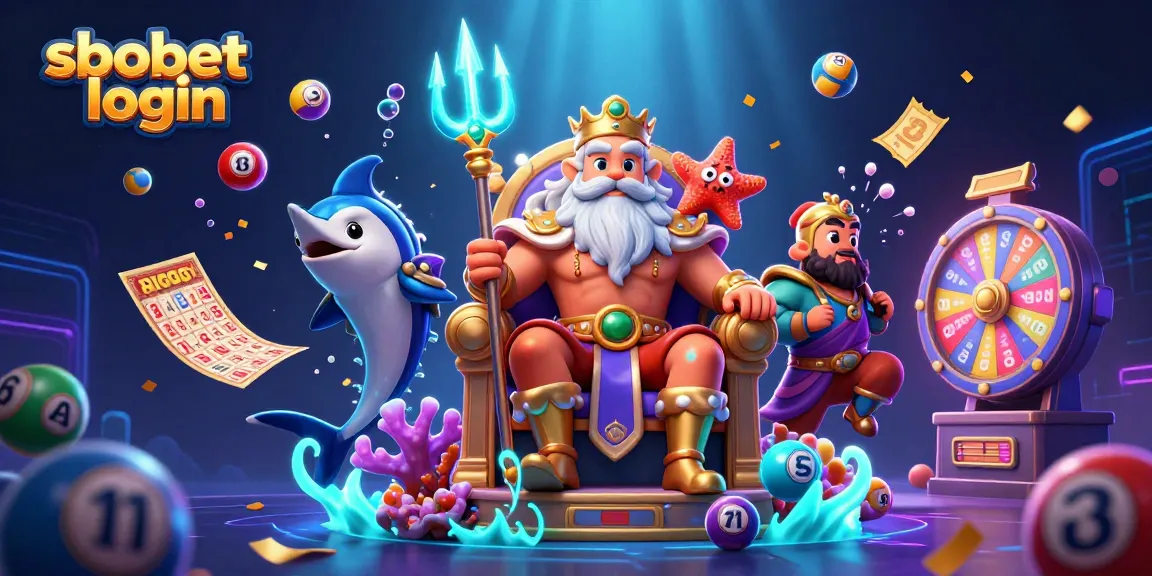 Enter the sbobet login portal with a vibrant sea king scene filled with play elements.