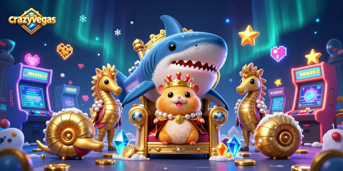 Experience high-stakes gaming with crazyvegas, featuring a golden hamster king and casino icons.